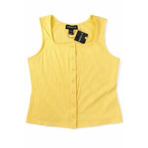 Arden B Ribbed Tank Top Sleeveless Button Front Yellow NWT XL